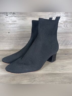 Everlane The Glove Boot Womens 10.5 Black Knit Ribbed Stretch Pull On Heel Boots